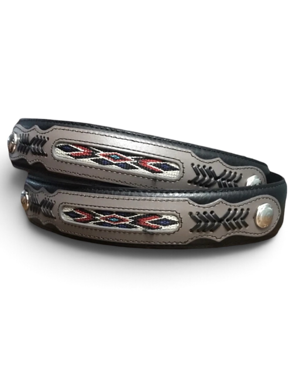 NEW C.E. Schmidt Southwestern Aztec Leather Belt Black & Gray Size 46 Unisex